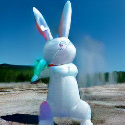 generated: an inflatable rabbit held up in the air by the geyser Old Faithful #3